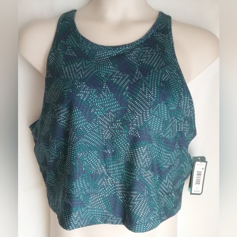 Women's  Active Teal Patterned Tank Top 3X